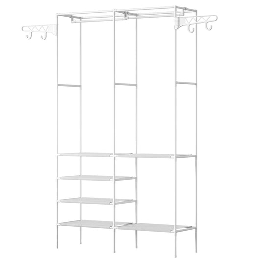 Metal Garment Rack with Shelves | Freestanding Clothes Organizer Wardrobe & Shoe Storage Rack