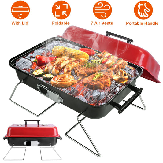 Portable Charcoal Grill – Outdoor Tabletop BBQ Smoker with Lid for Camping, Picnic & Beach