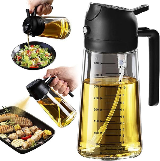 TrendPlain Olive Oil Sprayer 16oz β Glass Oil Dispenser for Cooking, Air Fryer, Salad, BBQ & Kitchen Gadgets