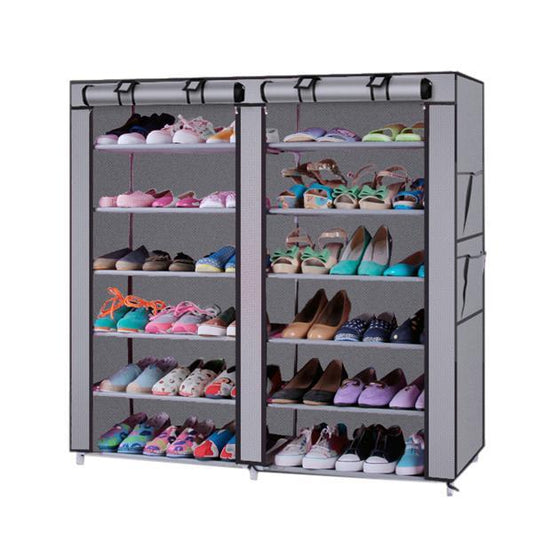 6-Tier Double Row Fabric Shoe Cabinet with 12 Grids β Dustproof & Space-Saving Storage Organizer (Gray)