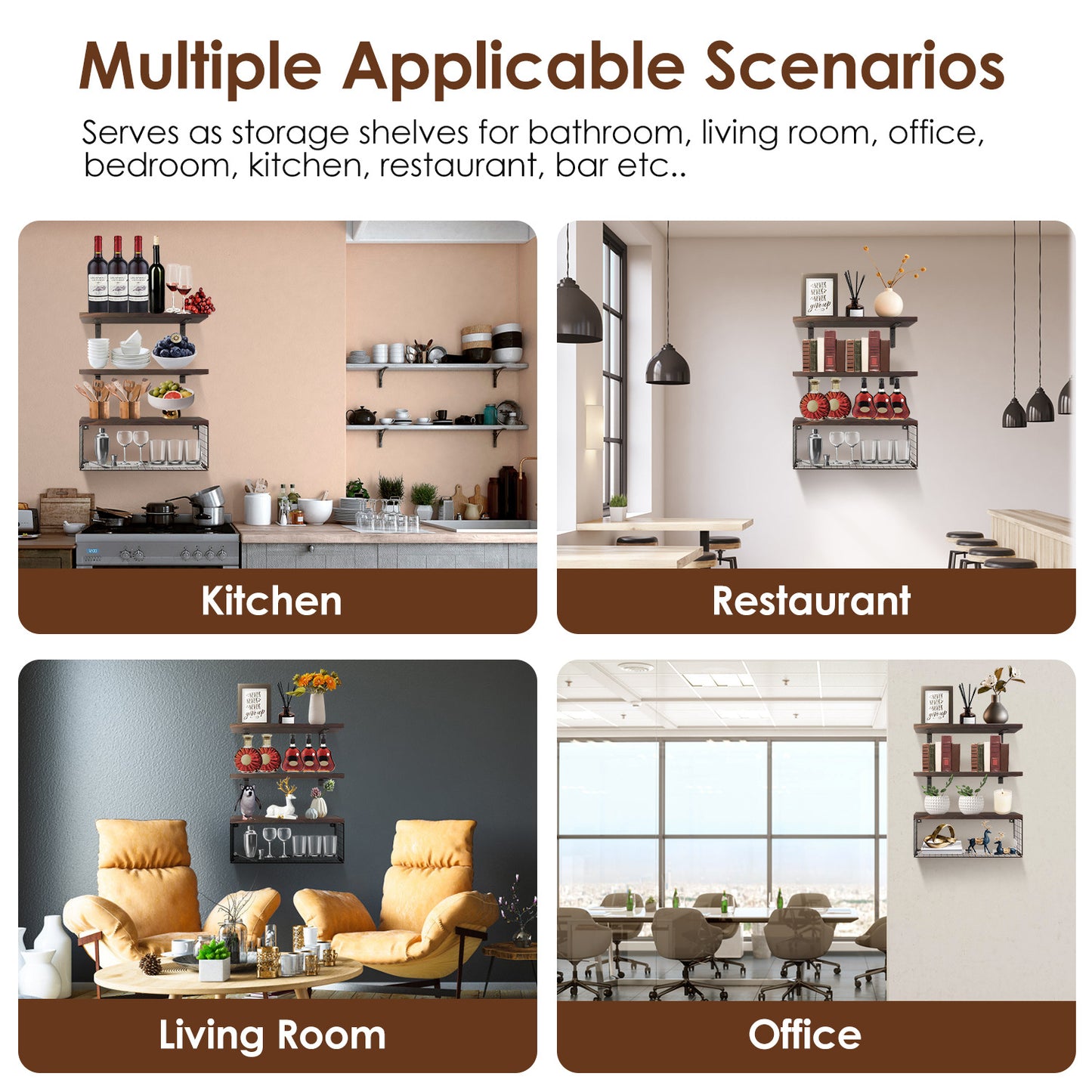 2-in-1 Floating Wall Shelves with Storage Basket | Wooden Wall-Mounted Shelves for Bathroom, Bedroom & Kitchen