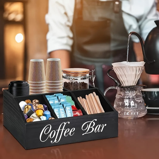 Durable Wooden Coffee Capsule Organizer with Divider — Perfect for Coffee Shops, Kitchens & Offices | Coffee Bar Storage Rack