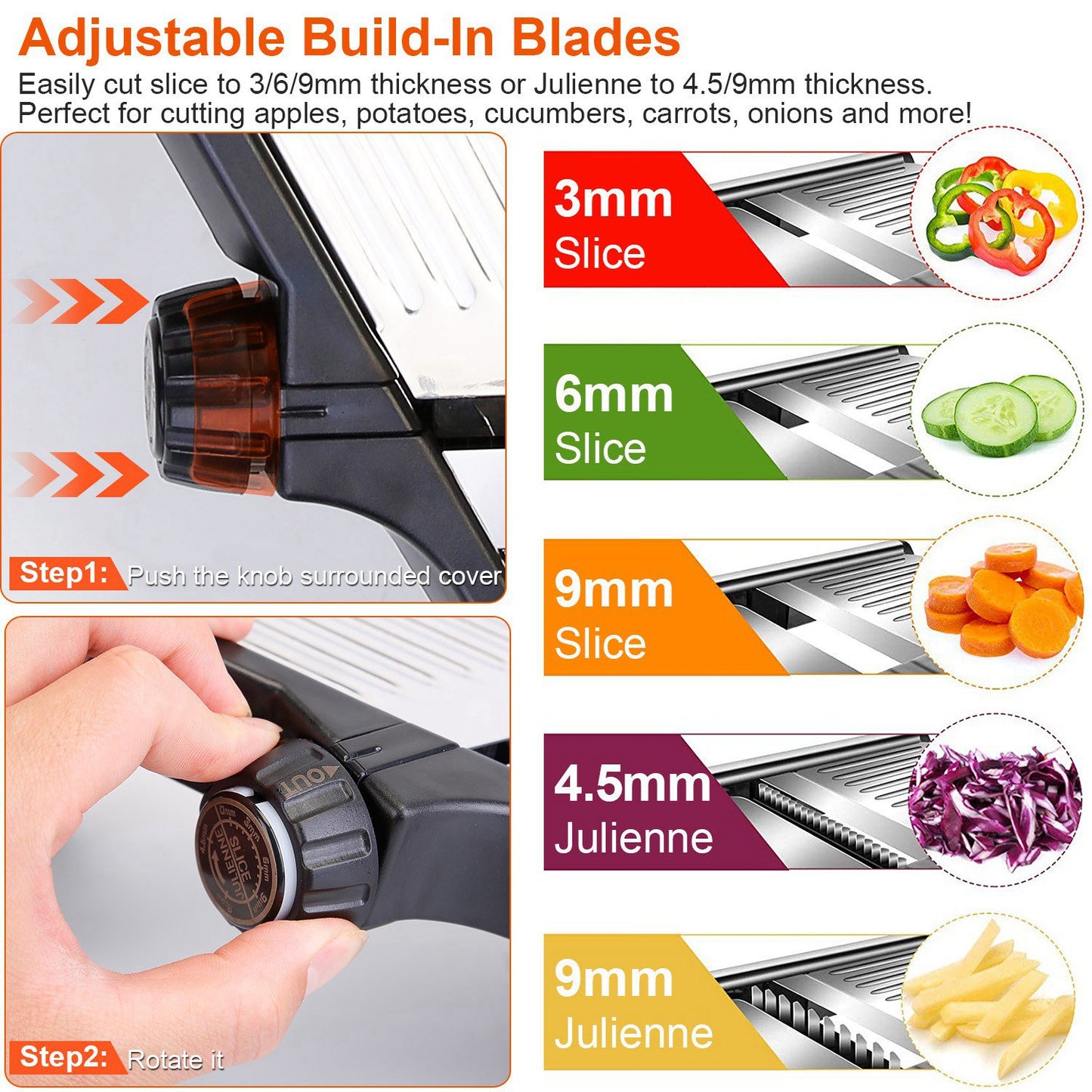 Mandoline Food Slicer – Stainless Steel Vegetable & Fruit Cutter with 5 Adjustable Blades + Safety Food Holder