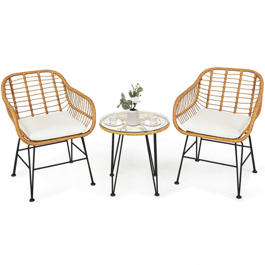 3-Piece Rattan Furniture Set with Cushioned Chairs & Table – Indoor & Outdoor Use