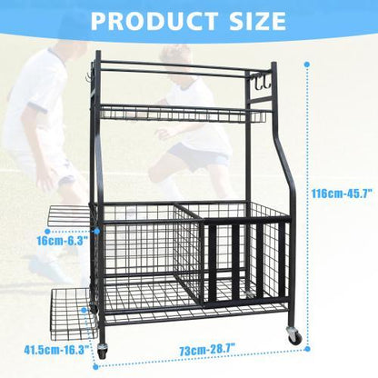 Garage Sports Equipment Storage Rack | Large Capacity Wheeled Rolling Ball & Gear Organizer, Indoor & Outdoor