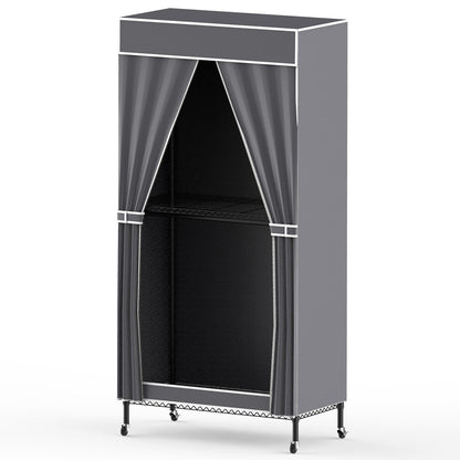 2-Tier Clothing Rack with Cover | Portable Wardrobe Closet with Wheels, Hanging Rods & Hook Racks