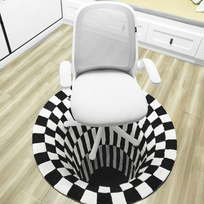 3D Vortex Illusion Rug Black & White Grid Anti-Slip Carpet for Living Room & Bedroom Home Decor