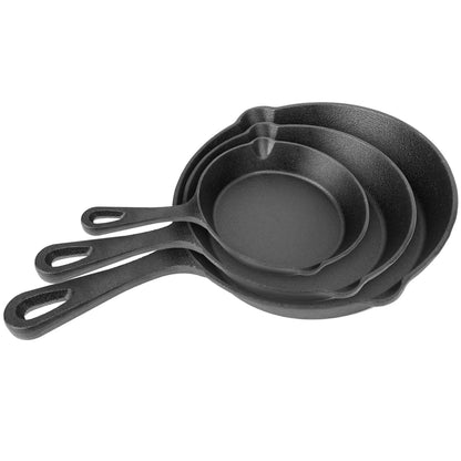3-Piece Cast Iron Skillet Set (6" 8" 10") | Pre-Seasoned Non-Stick Frying Pans for Stove, Oven & Grill