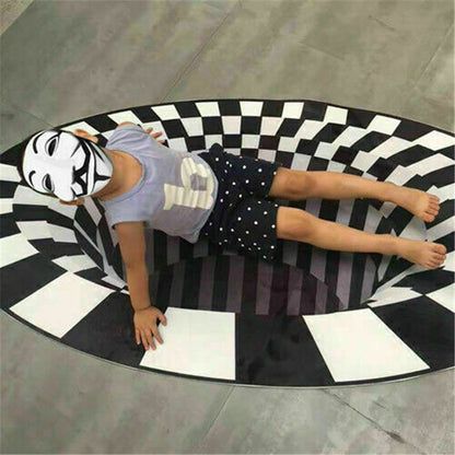 3D Vortex Illusion Rug Black & White Grid Anti-Slip Carpet for Living Room & Bedroom Home Decor