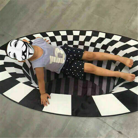 3D Vortex Illusion Rug Black & White Grid Anti-Slip Carpet for Living Room & Bedroom Home Decor