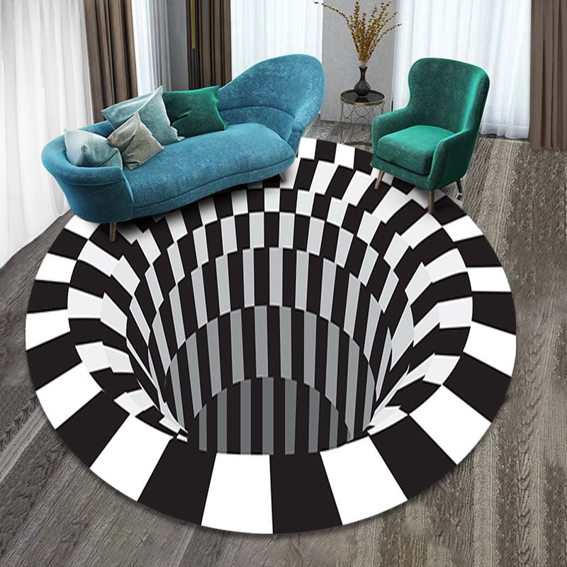 3D Vortex Illusion Rug Black & White Grid Anti-Slip Carpet for Living Room & Bedroom Home Decor