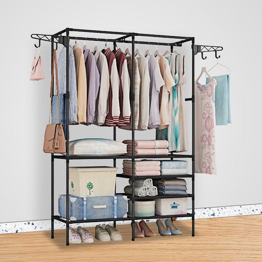 Metal Garment Rack with Shelves | Freestanding Clothes Organizer Wardrobe & Shoe Storage Rack