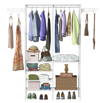 Metal Garment Rack with Shelves | Freestanding Clothes Organizer Wardrobe & Shoe Storage Rack