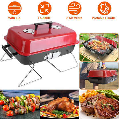 Portable Charcoal Grill – Outdoor Tabletop BBQ Smoker with Lid for Camping, Picnic & Beach