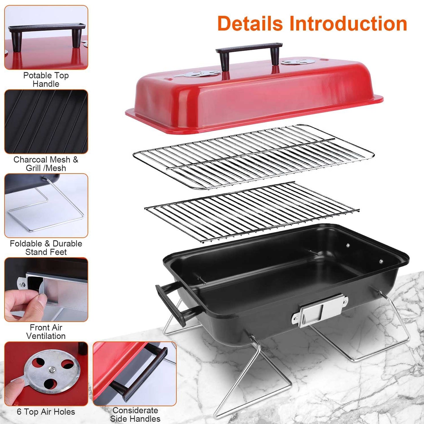 Portable Charcoal Grill – Outdoor Tabletop BBQ Smoker with Lid for Camping, Picnic & Beach