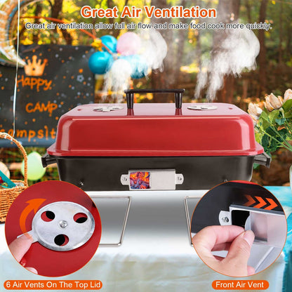 Portable Charcoal Grill – Outdoor Tabletop BBQ Smoker with Lid for Camping, Picnic & Beach