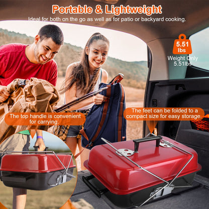 Portable Charcoal Grill – Outdoor Tabletop BBQ Smoker with Lid for Camping, Picnic & Beach