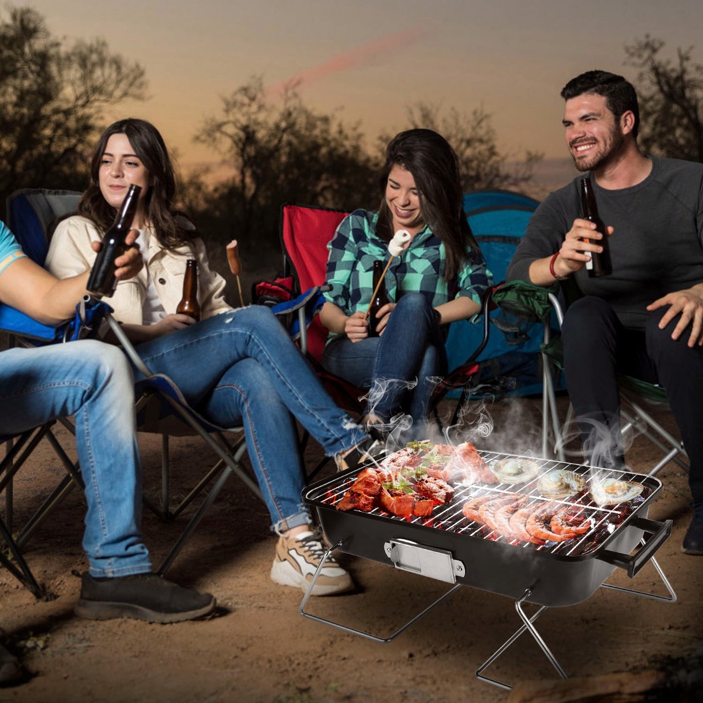 Portable Charcoal Grill – Outdoor Tabletop BBQ Smoker with Lid for Camping, Picnic & Beach