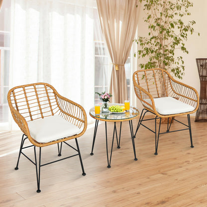 3-Piece Rattan Furniture Set with Cushioned Chairs & Table – Indoor & Outdoor Use