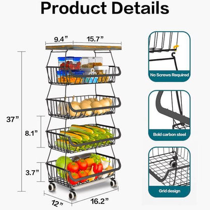 5-Layer Kitchen Organizer & Fruit Basket Storage Rack – Space Saving Stand for Vegetables and Fruits (No Weekend Shipping)