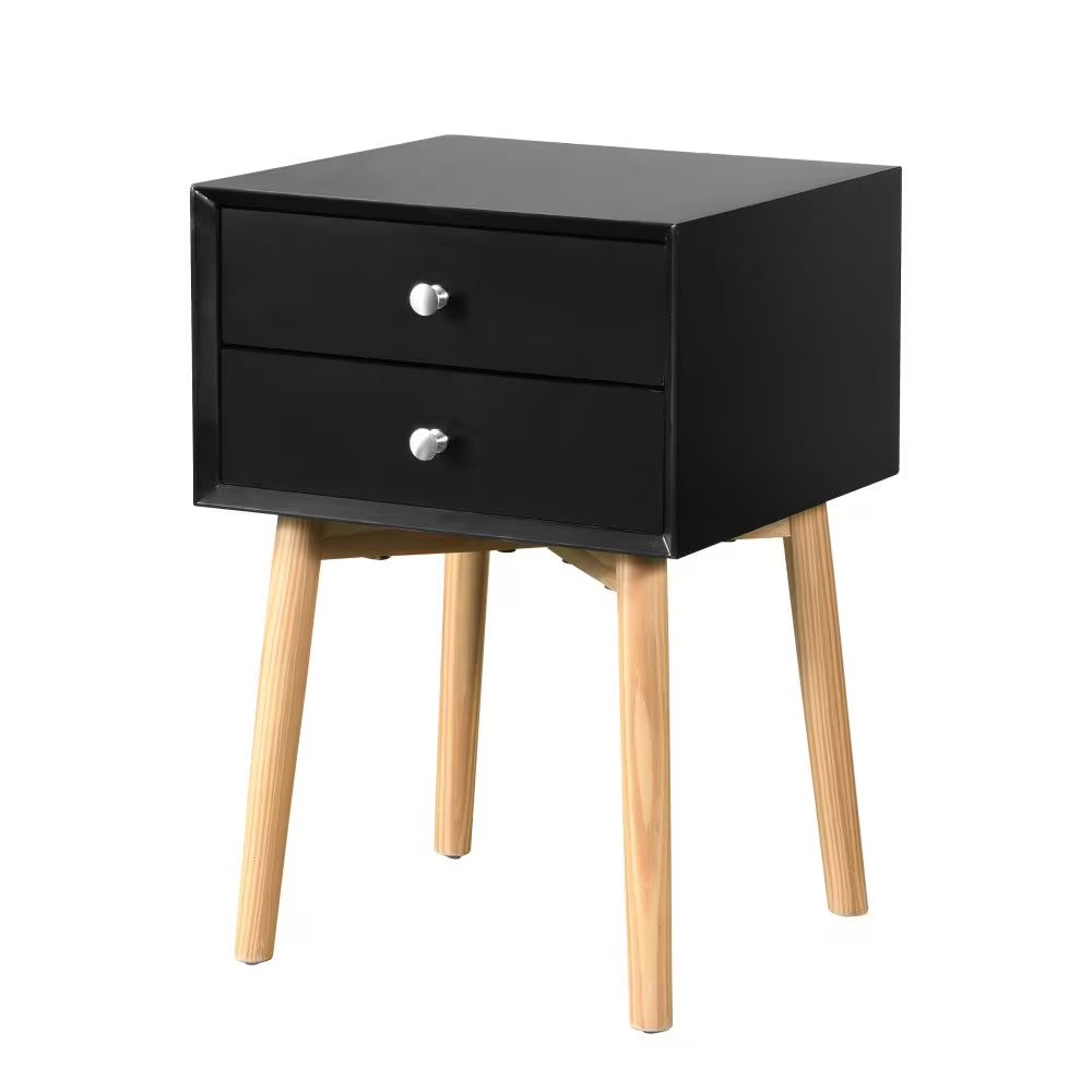 Mid-Century Modern Bedside Table with 2 Drawers – Wooden Side Table & Storage Cabinet for Bedroom or Living Room