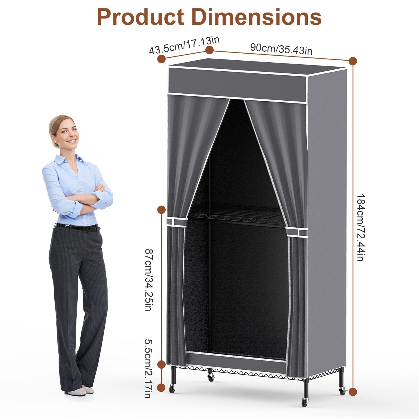 2-Tier Clothing Rack with Cover | Portable Wardrobe Closet with Wheels, Hanging Rods & Hook Racks