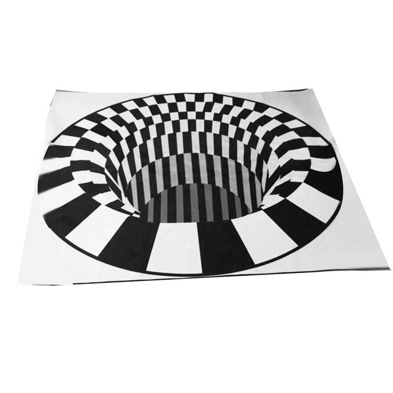 3D Vortex Illusion Rug Black & White Grid Anti-Slip Carpet for Living Room & Bedroom Home Decor