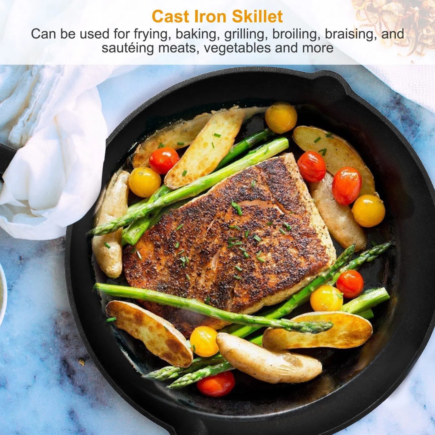 3-Piece Cast Iron Skillet Set (6" 8" 10") | Pre-Seasoned Non-Stick Frying Pans for Stove, Oven & Grill