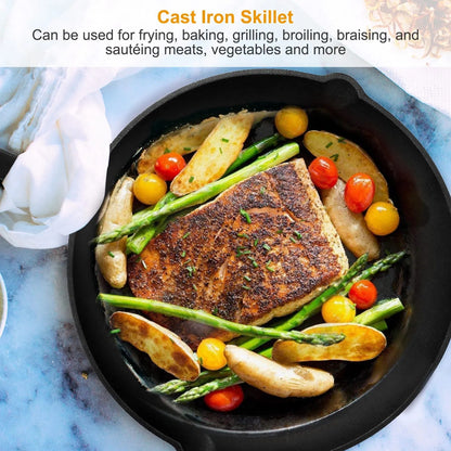 3-Piece Cast Iron Skillet Set (6" 8" 10") | Pre-Seasoned Non-Stick Frying Pans for Stove, Oven & Grill