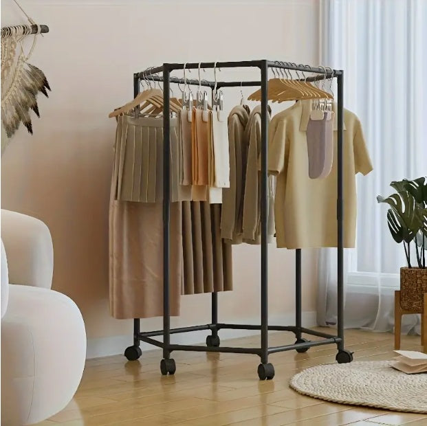 Space-Saving Hexagonal Clothes Drying Rack – Sturdy Metal Floor Stand for Bedroom, Balcony & Dorm