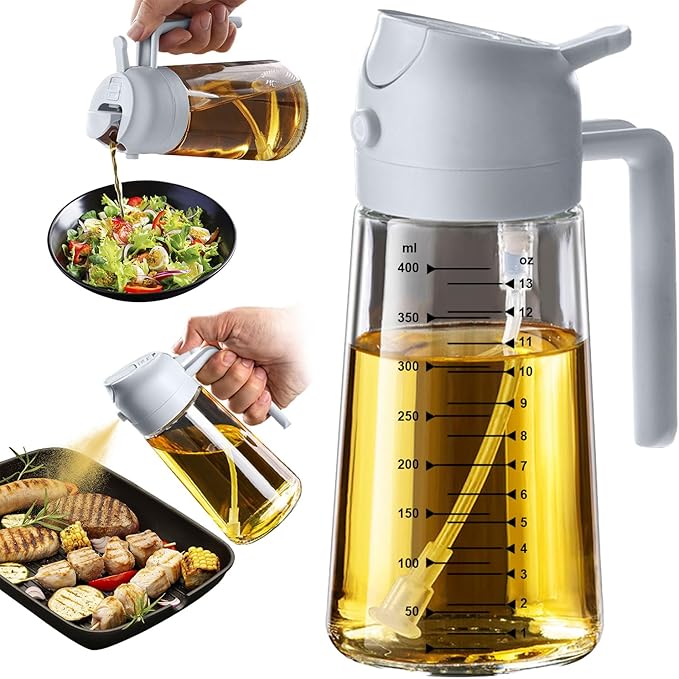 TrendPlain Olive Oil Sprayer 16oz – Glass Oil Dispenser for Cooking, Air Fryer, Salad, BBQ & Kitchen Gadgets