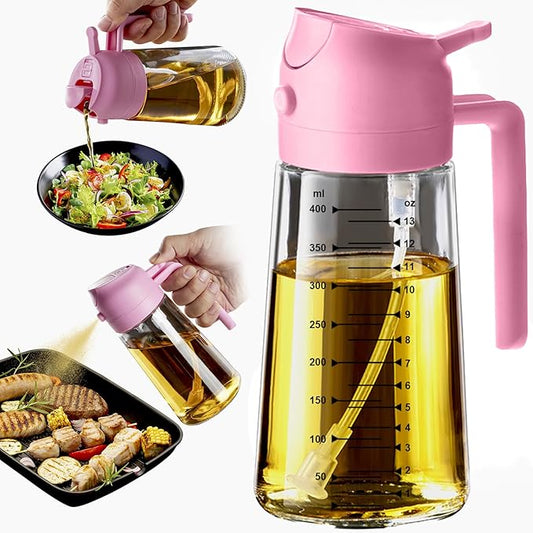 TrendPlain Olive Oil Sprayer 16oz – Glass Oil Dispenser for Cooking, Air Fryer, Salad, BBQ & Kitchen Gadgets
