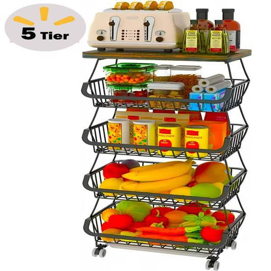 5-Layer Kitchen Organizer & Fruit Basket Storage Rack – Space Saving Stand for Vegetables and Fruits (No Weekend Shipping)