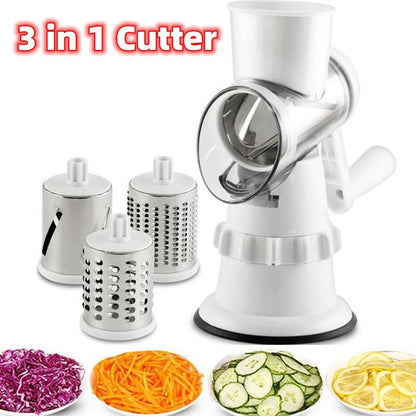 3-in-1 Manual Vegetable Slicer & Grater – Round Chopper, Mandolin Shredder for Kitchen