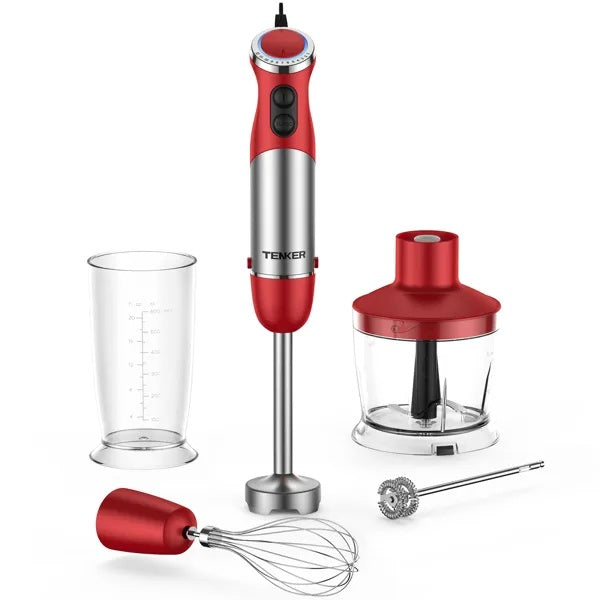 5-in-1 Hand Immersion Blender | 12-Speed Stainless Steel Stick Mixer with Beaker & Whisk