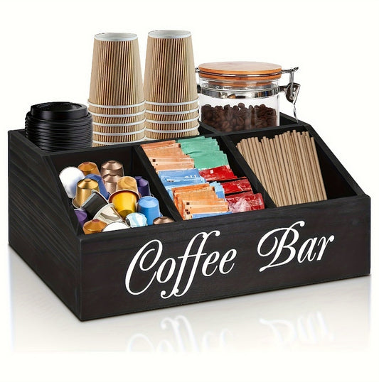Durable Wooden Coffee Capsule Organizer with Divider — Perfect for Coffee Shops, Kitchens & Offices | Coffee Bar Storage Rack