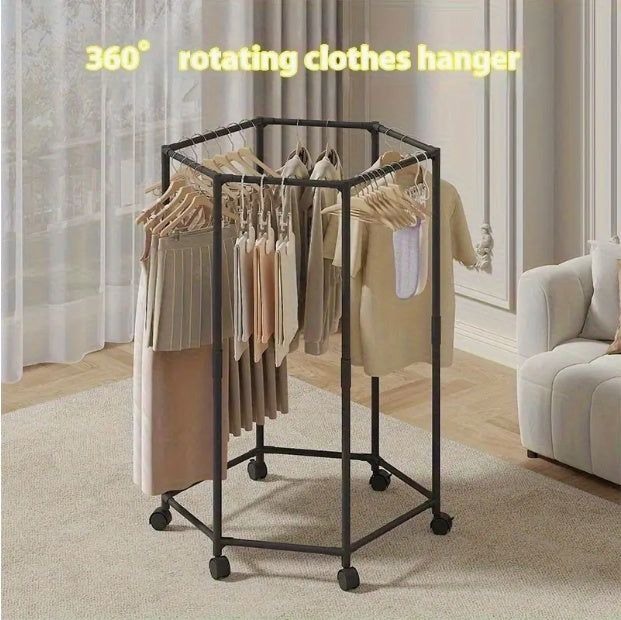 Space-Saving Hexagonal Clothes Drying Rack – Sturdy Metal Floor Stand for Bedroom, Balcony & Dorm