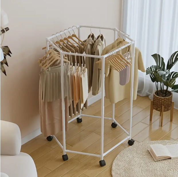 Space-Saving Hexagonal Clothes Drying Rack – Sturdy Metal Floor Stand for Bedroom, Balcony & Dorm