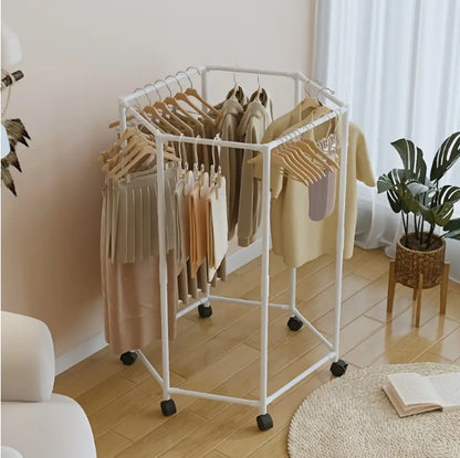 Space-Saving Hexagonal Clothes Drying Rack – Sturdy Metal Floor Stand for Bedroom, Balcony & Dorm