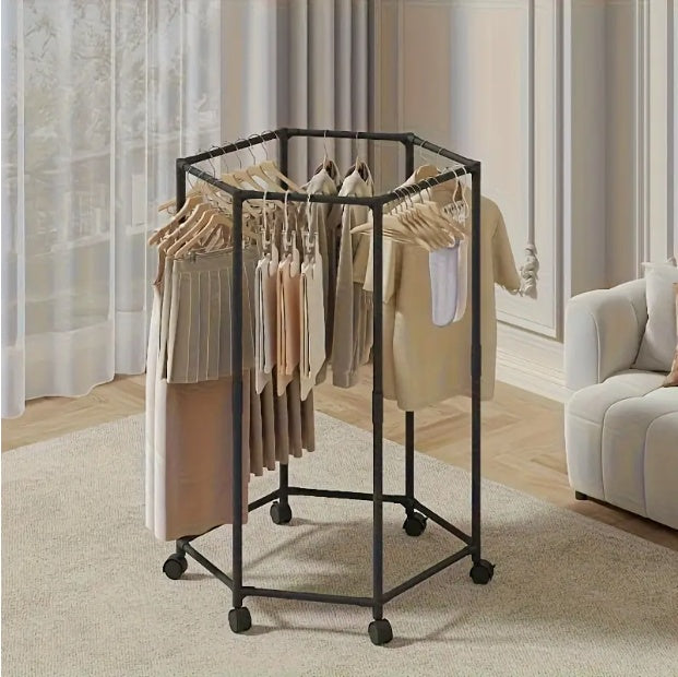 Space-Saving Hexagonal Clothes Drying Rack – Sturdy Metal Floor Stand for Bedroom, Balcony & Dorm