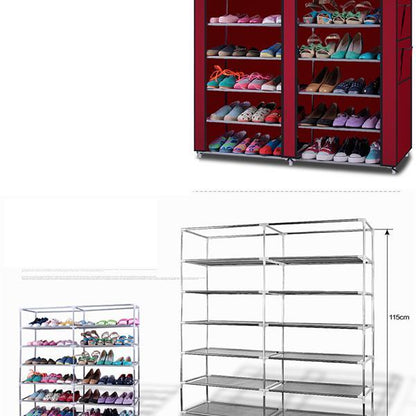 6-Tier Double Row Fabric Shoe Cabinet with 12 Grids – Dustproof & Space-Saving Storage Organizer (Gray)