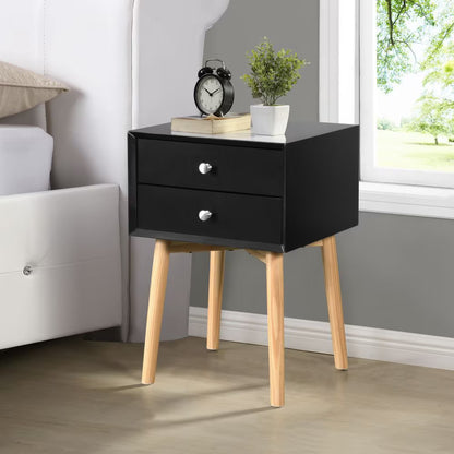 Mid-Century Modern Bedside Table with 2 Drawers – Wooden Side Table & Storage Cabinet for Bedroom or Living Room