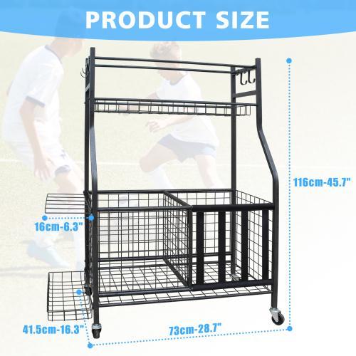 Garage Sports Equipment Storage Rack | Large Capacity Wheeled Rolling Ball & Gear Organizer, Indoor & Outdoor