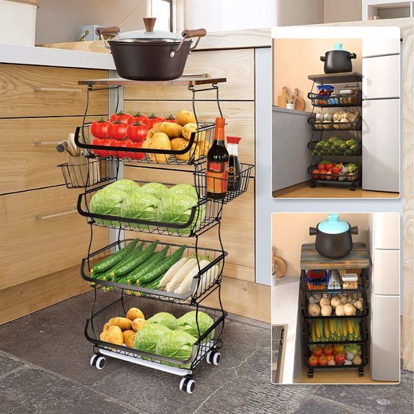 5-Layer Kitchen Organizer & Fruit Basket Storage Rack – Space Saving Stand for Vegetables and Fruits (No Weekend Shipping)