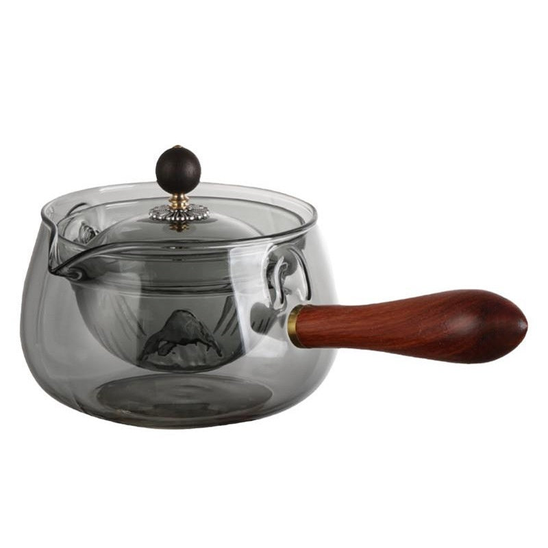 Semi-Automatic Rotary Glass Teapot with Infuser & Wooden Handle – Heat Resistant Tea Maker