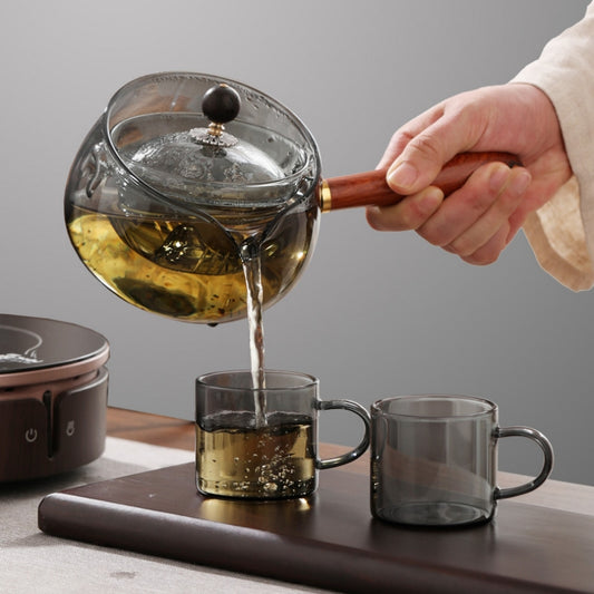 Semi-Automatic Rotary Glass Teapot with Infuser & Wooden Handle – Heat Resistant Tea Maker