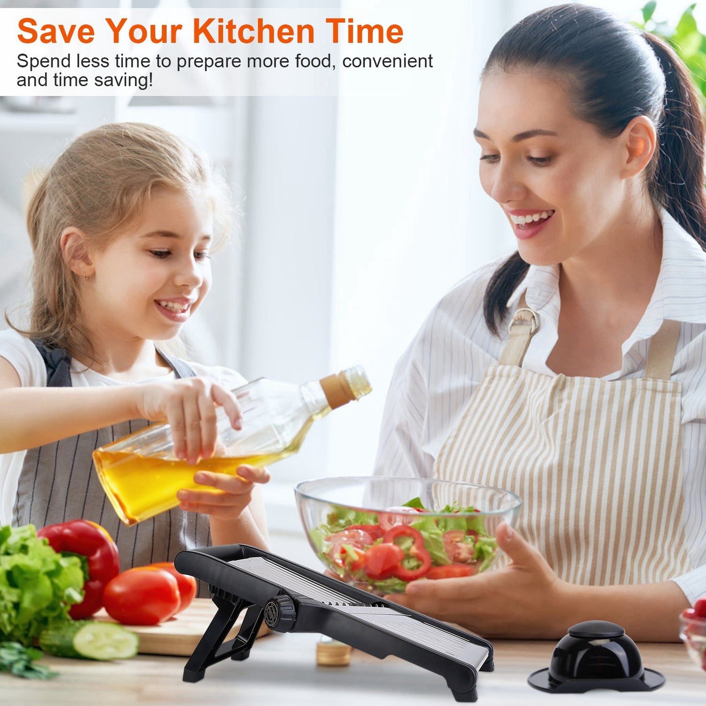 Mandoline Food Slicer – Stainless Steel Vegetable & Fruit Cutter with 5 Adjustable Blades + Safety Food Holder