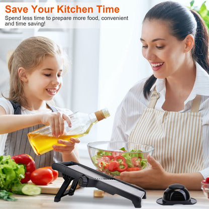 Mandoline Food Slicer – Stainless Steel Vegetable & Fruit Cutter with 5 Adjustable Blades + Safety Food Holder