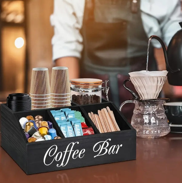 Durable Wooden Coffee Capsule Organizer with Divider — Perfect for Coffee Shops, Kitchens & Offices | Coffee Bar Storage Rack