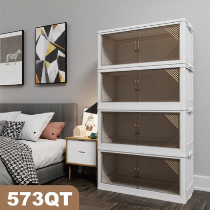 35.4" Wide Clear Plastic Folding Storage Box – Closet Organizer & Stackable Storage Locker